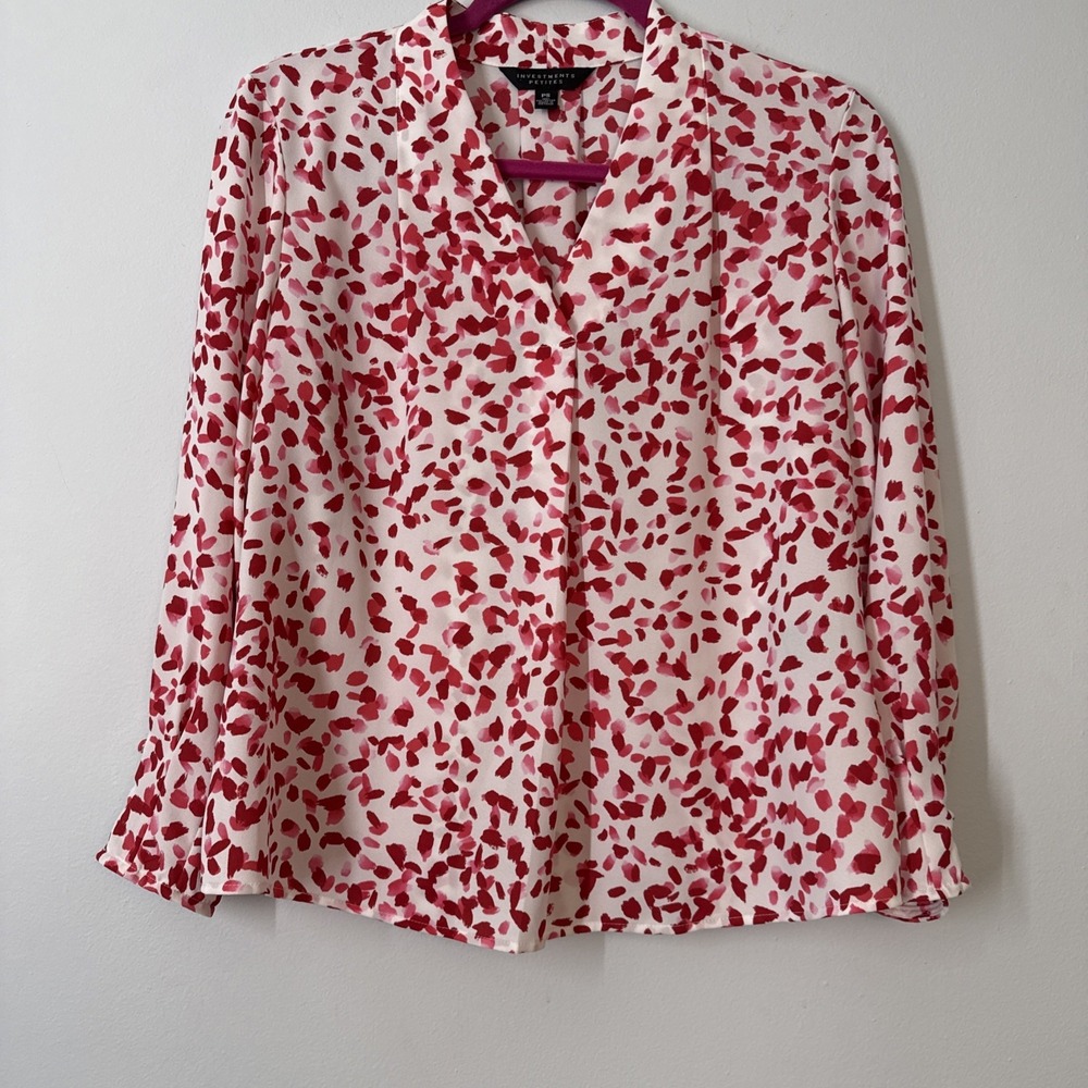 Petite Small‎ Red Pink Geometric Blouse Professional Flirty Chic Workwear